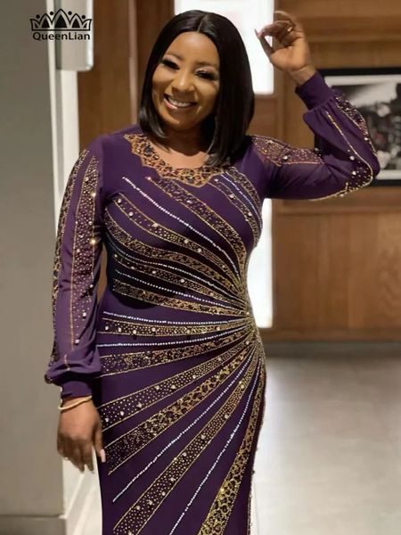Дизайнерское длинное облегающее платье в африканском стиле с жемчугом и бриллиантами, большой эластичный материал для LadyDZ4 240109