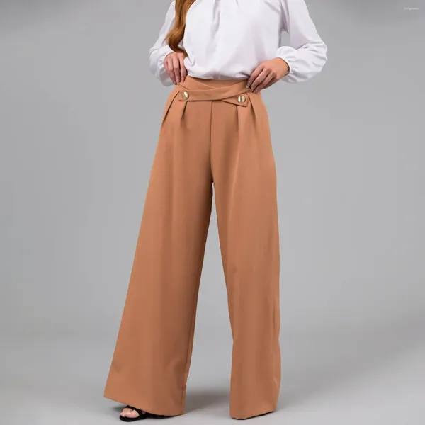 Calças femininas café baggy para mulher 2024 primavera em elástico cintura alta esfregar terno calça reta solta calças casuais feminino