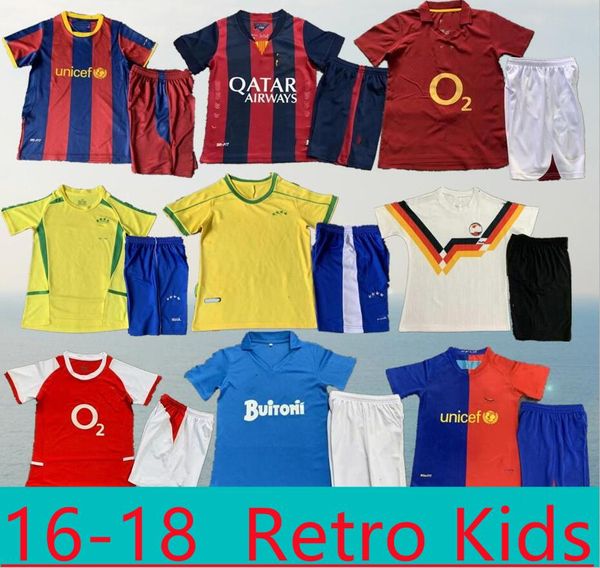 Retro crianças Jerseys barca 96 97 08 09 10 11 XAVI RONALDINHO RONALDO RIVALDO GUARDIOLA Iniesta finais clássico maillot de foot 12 13 14 15 16 17 camisas de futebol