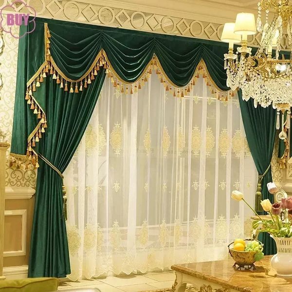 Роскошные шторы для гостиной, столовой, спальни, бархатная ткань золотого цвета, высококачественная тюль для виллы, настройка 240109