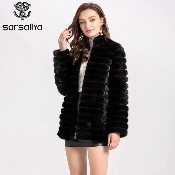 Jackets Natural vislink Coats Women Winter Real Fur Mink Jacket feminino genuíno casaco de pele com capuz Roupos de moda preta Ladies 2022 NOVO