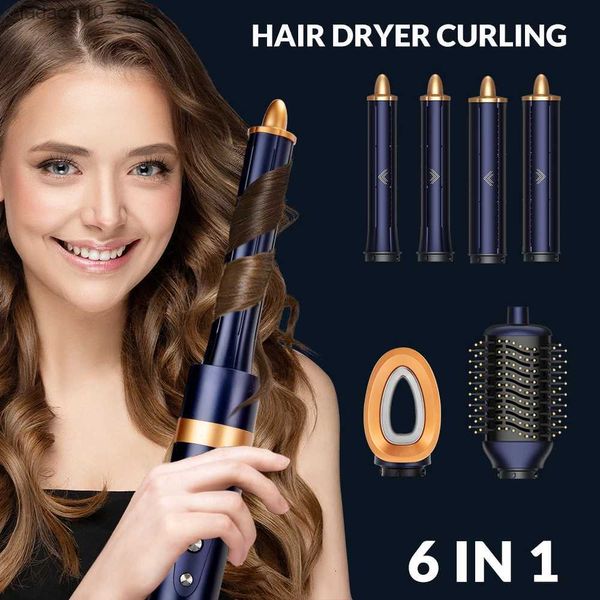 Secadores de cabelo Modelador de cabelo Secador de cabelo 6 em 1 Air Styler Secador de cabelo para cabelos lisos e ondulados Auto-Envoltório Encrespadores de cabelo Staightener Secador de cabelo Q240109
