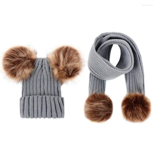 Банданы для маленьких девочек и мальчиков, вязаная шапка с помпоном, зимний теплый эластичный шарф с двойным помпоном