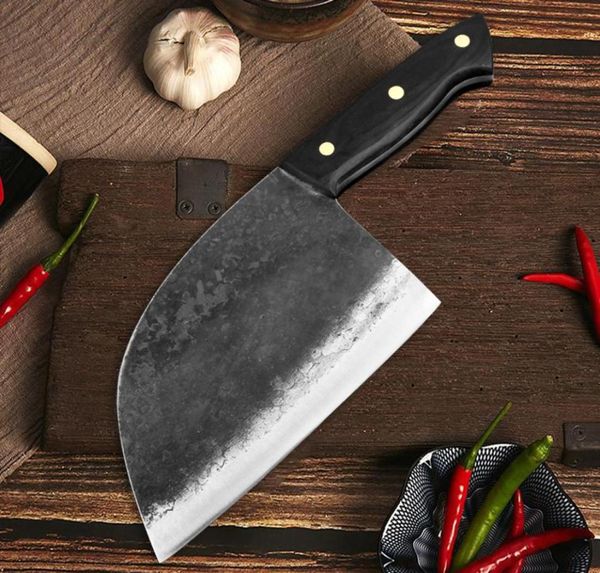 Faca de chef forjada artesanal de aço de alto carbono, cheia de faca de cozinha chinesa, cutelo de açougueiro, corte de vegetais 4784767