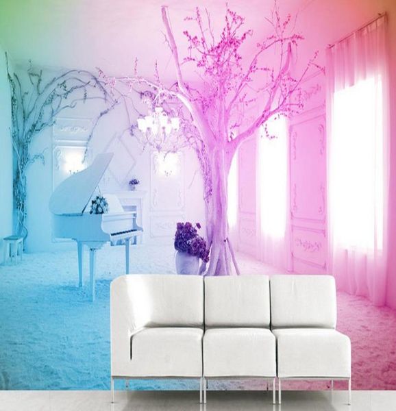 Custom 3D estereoscópico Walpaper Pink Piano Snow Scene TV Sofá Background Pintura de parede POPAIS POMPELOS DE WALL Home decor9176539