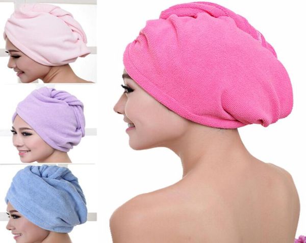 Toalha de turbante de cabelo feminino super absorvente touca de banho de secagem rápida toalha de microfibra cabelo seco banheiro touca de algodão 6025cm ewc14472095163