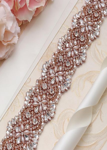 MissRDress Cintura per abito da sposa Cintura in oro rosa con strass in cristallo Cintura da sposa ingioiellata per abito da ballo di nozze Cintura YS8111422024