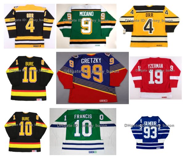 CCM Bobby Orr Bruins Hokey Jersey yıldızları Mike Modano Dino Ciccarelli Gordie Howe Steve Yzerman Kırmızı Kanatlar Pavel Bure Wendel Clark Doug Gilmou 84