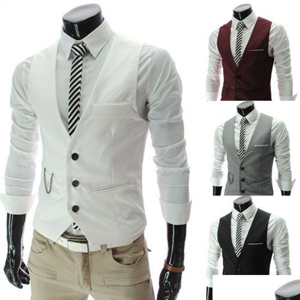 Coletes masculinos vestido casual coletes para homens fino ajuste masculino terno colete masculino gilet homme sem mangas jaqueta de negócios formal drop deliv otau6