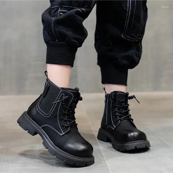 Botas menina tornozelo bota outono inverno versátil crianças couro curto moda causal antiderrapante garoto algodão menino