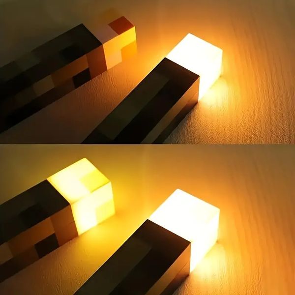 1 Stück braune Stein-Taschenlampe, Nachtlicht, Pixel-Kunst-Farbwechsel-Taschenlampe, LED-Stimmungslicht, USB-Lade-Nachtlicht für Schlafzimmer, Spielzimmer, Flur, Heimdekoration