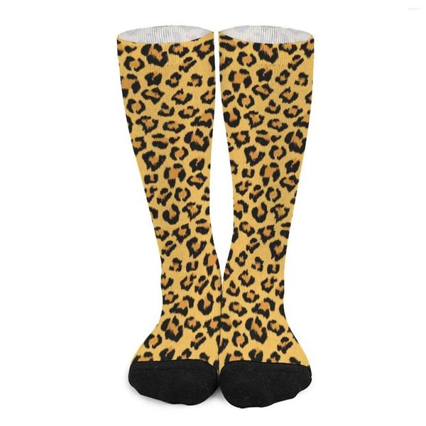 Mulheres meias clássico leopardo pele sintética animal impressão kawaii meias senhoras de alta qualidade ao ar livre design de inverno antiderrapante