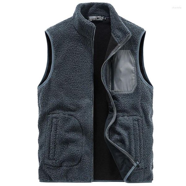 Coletes masculinos 2024 Stand Collar Leeveless Colete Jaqueta Homens Quente Lã Outono Moda Casual Colete Cardigan Casaco