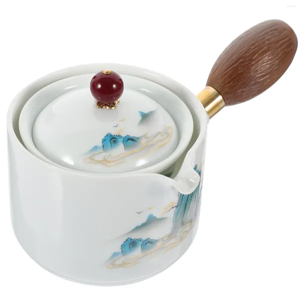 Наборы столовой посуды Чайник с вращающейся боковой ручкой Маленький чайник Практичная керамика Чайники с вращением на 360 градусов Деревянный дорожный бытовой чайник