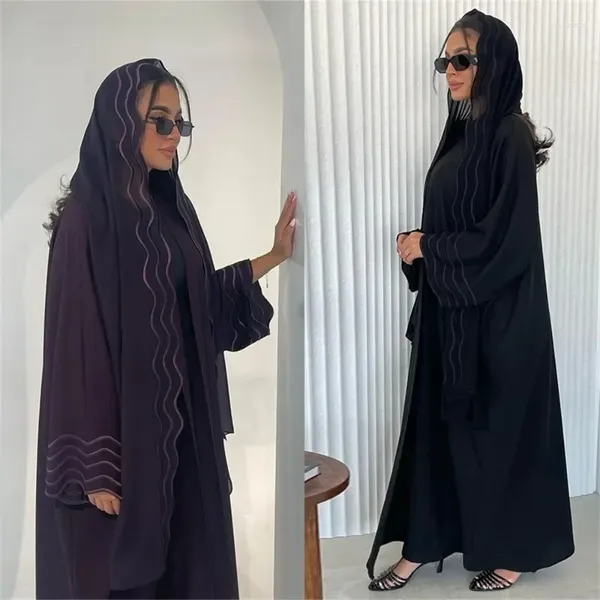 Abbigliamento etnico Dubai Abaya Donna Ricamo musulmano Cardigan aperto Abiti lunghi lunghi Hijab Turchia Kimono Islam Abito arabo Kaftan Eid Party