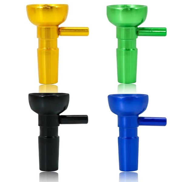 Metal colorido 14mm tigela masculina para narguilé vidro bong água bubbler tubos portátil substituível alça seca erva tabaco plataformas de petróleo peruca wag bongs