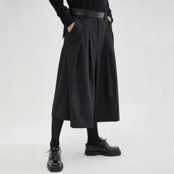 Calças masculinas estilo escuro casual cor sólida culottes sem gênero moda juventude tendência rua solta cortada larga perna calças unisex