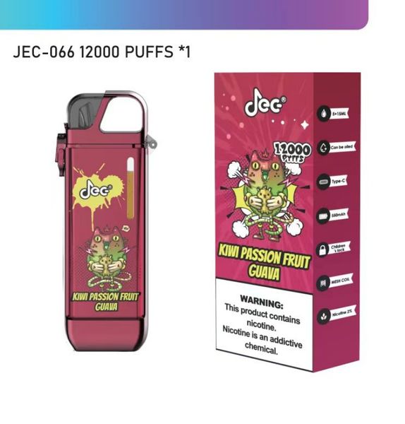 Original JEC BOX Puff 12000, nachfüllbarer Einweg-Vape-Stift, 1,0 Mesh-Spule, 500 mAh, wiederaufladbare Puffstangen, 0 % 2 % 5 % Kapazität, 5 + 15 ml, 12 Geschmacksrichtungen, E-Zigarette im Vergleich zu ELF BOX Puff 12k 14k