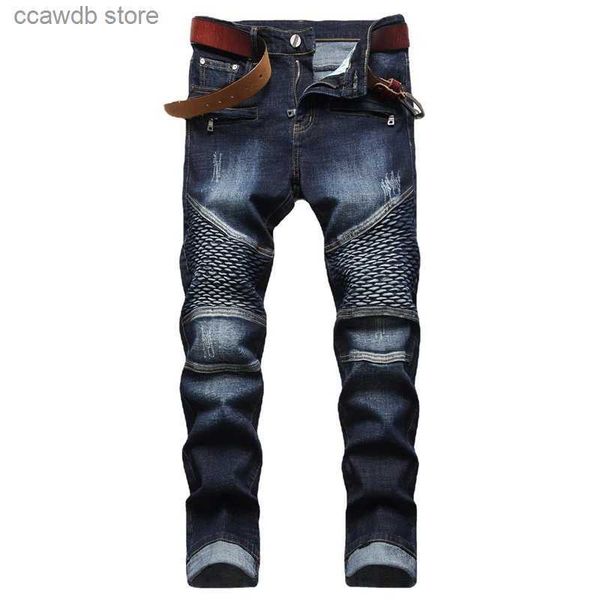 Calças de brim masculinas 2023 nova moda jeans fino zíper lazer de alta qualidade algodão reto-tube calças lavadas venda quente dropshipping t240109