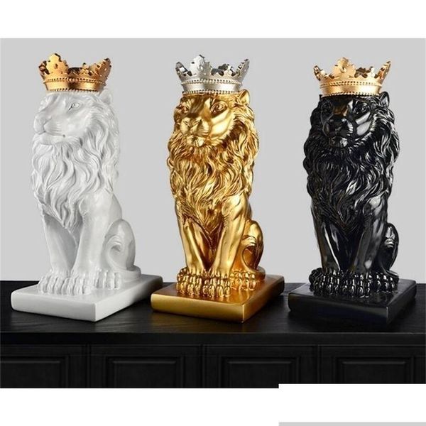 Yenilik Ürünleri Gold Crown Lion heykel el sanatları dekorasyonları Noel için Noel Scpture Esctura Dekorasyon Aksesuarları T200330 DROP D DHN0C