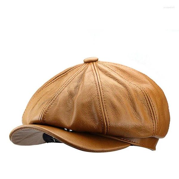 Berets Winter Herbst Echtes Leder Sboy Cap Für Männer Britischen Stil Künstler Outdoor Street Fashion Frauen Hut Freizeit Baskenmütze Kappen