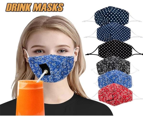 Maschera per bevande per bambini adulti con foro per paglia di cotone riutilizzabile lavabile antipolvere maschere per bere maschere per bocca all'aperto maschera per feste AHC16721443944
