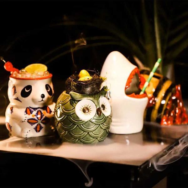 Weingläser, lustige hawaiianische Tiki-Keramik-Tasse, personalisierte Bar-Tier-Cocktail-Bier-Tiki-Tasse, süßer Panda-Weinbecher, Bar-Werkzeug, Weintrinkgeschirr, YQ240109