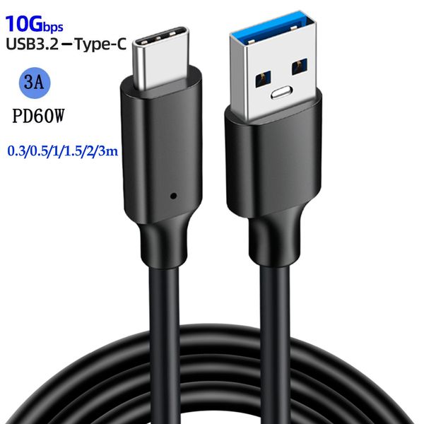 Кабель USB 3.2 типа A на USB-C, 10 Гбит/с. USB3.2 Gen 2, тип C, шнур передачи данных, 3A, 60 Вт, PD, кабель для быстрой зарядки для Galaxy S23 S22 S21 Note 20 Pixel iPad Pro SSD 3M/2M/1M/0,5M