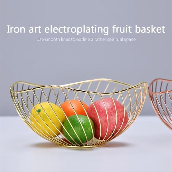 Decoração de casa ferro arte cesta armazenamento frutas decoração ferramenta organizador tigela para doces vegetais mesa cozinha baskets242s