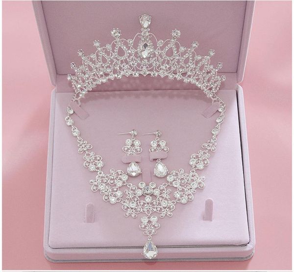 Блестящие свадебные комплекты ювелирных изделий с кристаллами и короной, ожерелье со стразами, серьги-капли для свадебной вечеринки, Quinceanera, формальные 2917567