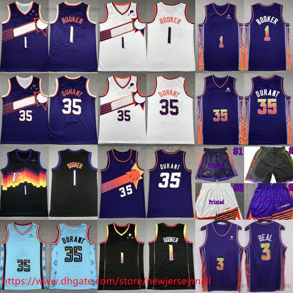 35 Kevin Durant Trikot 2023–24 New City Basketball 1 Devin Booker Trikots genäht 3 Bradley Beal Weiß Lila Retro Black Valley City Shorts Atmungsaktive Sporthemden