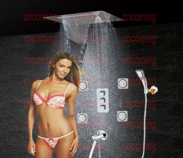 Set doccia da bagno con soffione a soffitto a LED, beccuccio in ottone, pannello termostatico a scomparsa, prodotto per doccia a pioggia, cascata, nebbia7790952