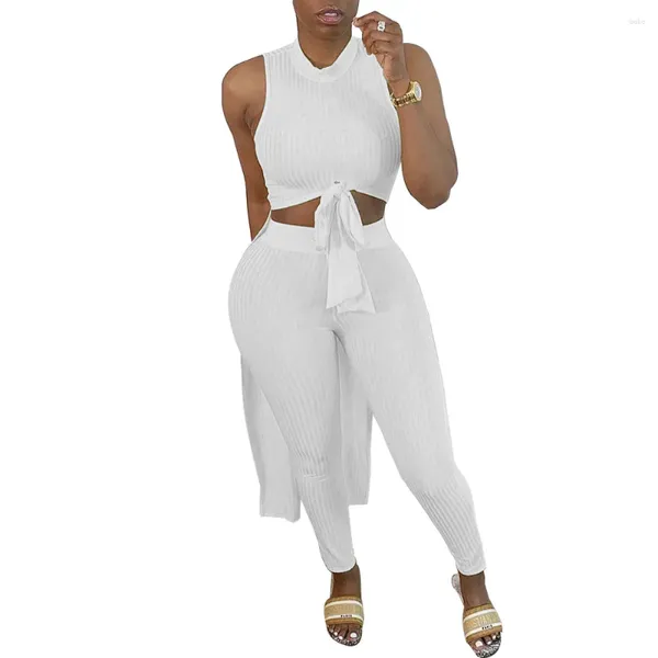 Pantaloni da donna a due pezzi Corsetto bianco Top bandage Summer Abito estivo sexy rotonda blusa corta blusa a due pezzi festa blacktrousers outfit