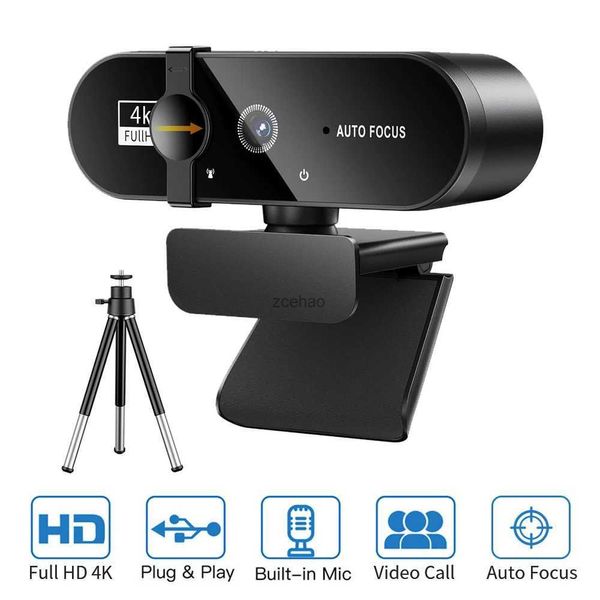 Webcam Webcam 4K 2K Web Camera 1080p Mini USB Camera 15-30fps Full HD Web Cam con microfono Treppiede Autofocus Webcam per PC LaptopL240105