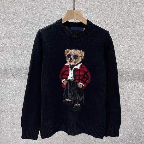 Jiayi Still South Oil Autunnoinverno di alta qualità Rl American School Bear Ricamo Tutto cotone Maglione lavorato a maglia Donna