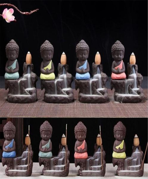 Incenso buddista di riflusso di loto Incensiere del piccolo monaco Bruciatore di incenso di riflusso in ceramica Aromaterapia Bastone di riflusso di fumo Incenso4447033