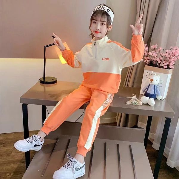 Mädchen Frühling Herbst Casual Koreanischen Stil Mode Hoodie Sweatshirt Hose 2Pcs Sets Für 3-14 Jahre Teenager Junior mädchen Trainingsanzug 240108