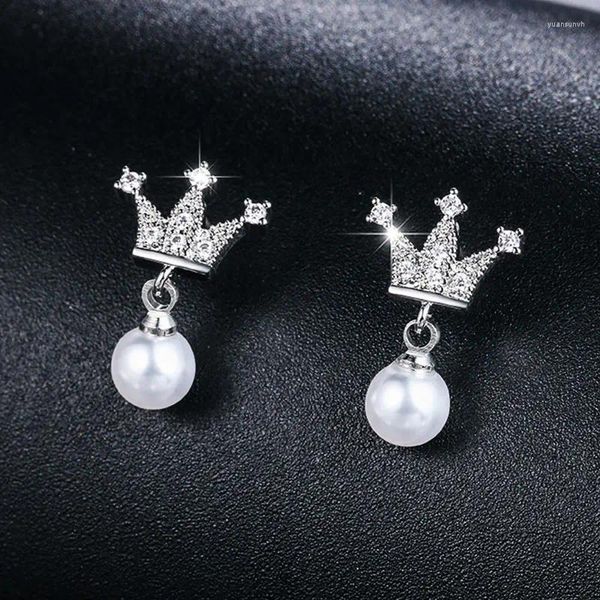 Baumeln Ohrringe HUAMI Tropfen Für Frauen Mode Schmuck 2024 Peal Crown Zirkon Feine Boucle Oreille Femme Aretes De Mujer