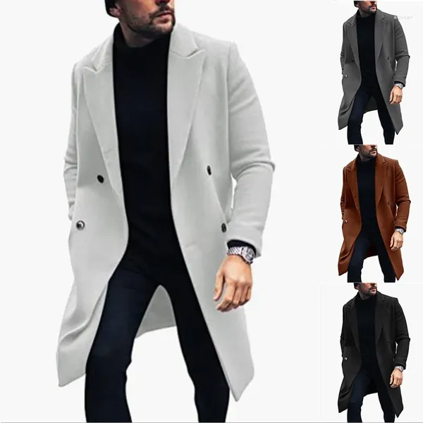 Trench da uomo Colletto rialzato Cappotto di lana tinta unita personalizzato per uomo 2024 Slim Fit Stile esteso Autunno Inverno