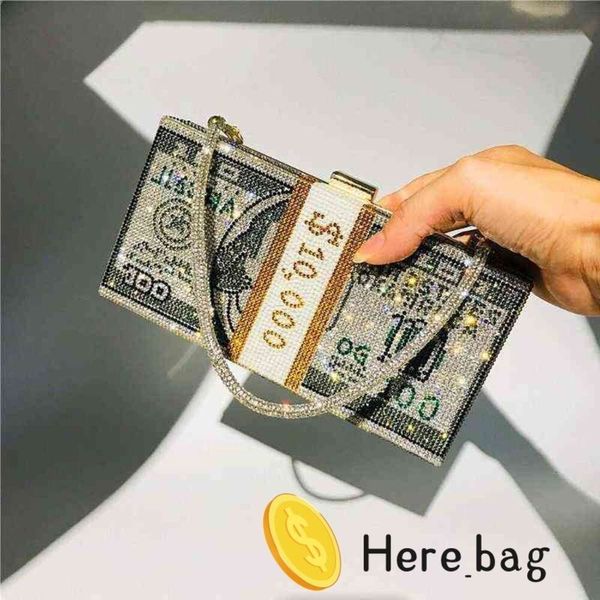 Umhängetaschen Hochzeit Abend Handtasche Designer Luxus Geld Clutch Strass Geldbörse Dollar Stapel Bargeld Handtaschen