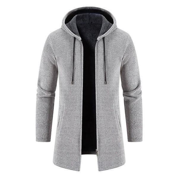 Männer Winter Lange Trenchcoat Stricken Pullover Jacke Fleece Wind Breaker Navy Turndown Hoodies Zipper Strickjacke Männlichen Mantel 240108