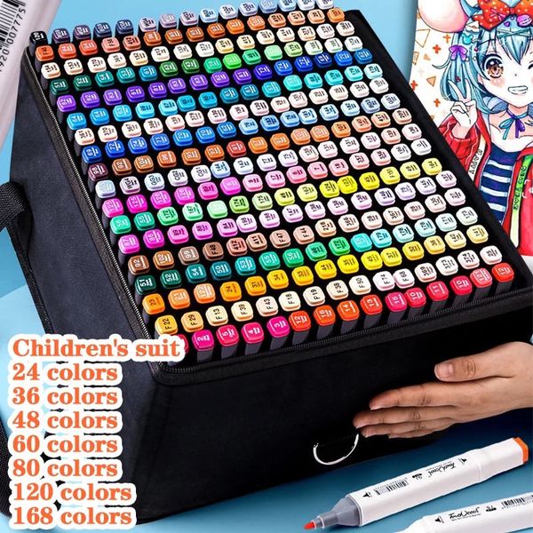 12-168 cores marcadores escova canetas conjunto pintura desenho manga highlighter escola arte suprimentos para artista papelaria coreano 240108