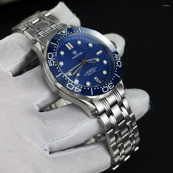 Orologi da polso PORSTIER 42mm NH35 quadrante luminoso con lunetta in ceramica orologio da polso meccanico da uomo in acciaio Staniless orologio automatico di lusso per uomo