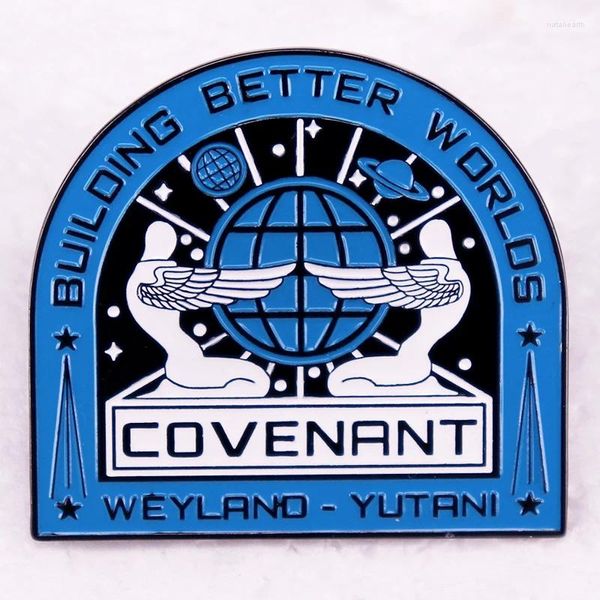 Broschen Building Better Worlds Weyland Yutanis Covenant Emaille Pin Classic Movie Alien Logo Brosche Fans Geschenk Schmuck