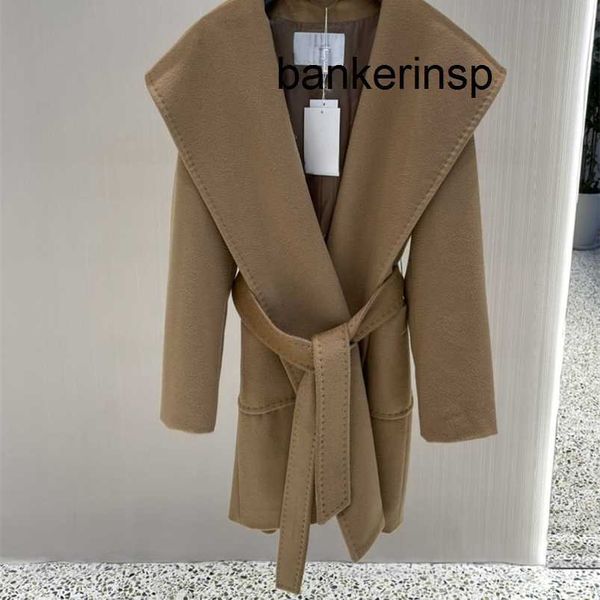 Cappotto di lusso Maxmaras 101801 Cappotto in pura lana Winter Star Cappotto capispalla in velluto di cammello rialto di media lunghezza con cappuccio di media lunghezza con onda d'acquaYQSH