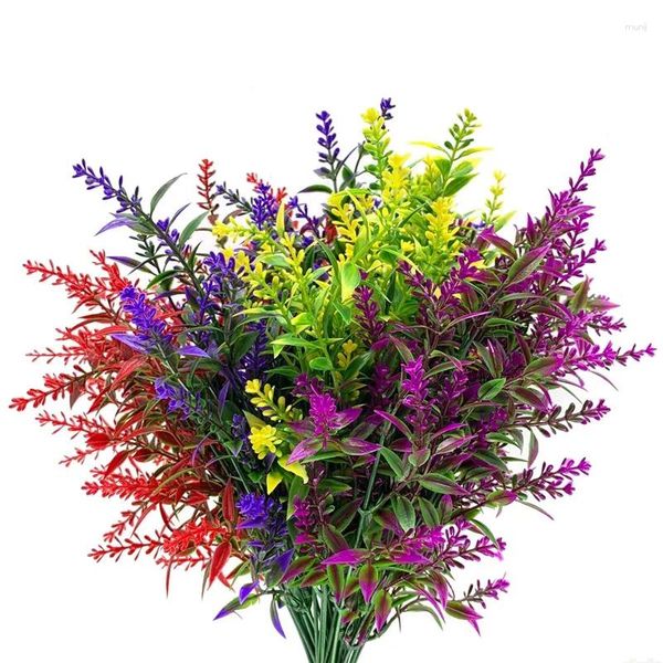 Flores decorativas BEAU-20 pacotes misturados plantas falsas de plástico de lavanda artificial para janela ao ar livre decoração de varanda de casa