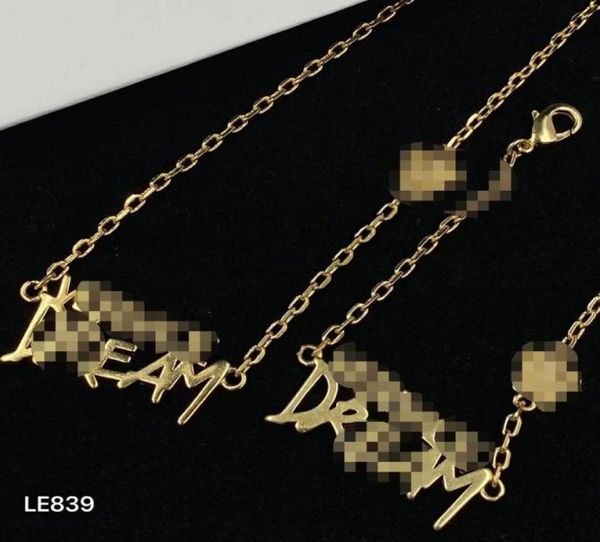 Moda clássica letras coloridas pingentes feminino pulseira colar brinco conjuntos de cor de bronze diamantes sonho senhoras designer jóias ms12 -S87720104