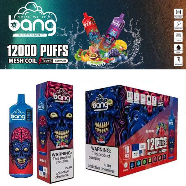 Orijinal Tek Kullanımlık E Sigara Puff12000 Bang Fluumbox Bangbox 0% 2% 3% 5% 5 LED Renk Işıkları Tip-C Şarj Vape Kalem Seçin