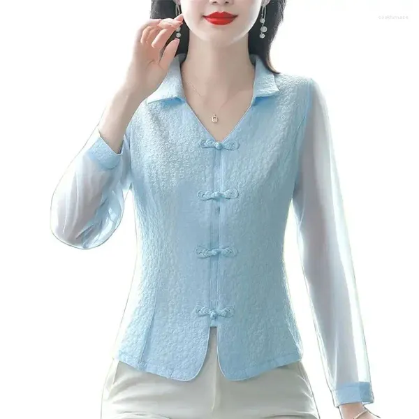 Kadın bluzları bahar yaz kısa şifon gömlek kadınlar 2024 v yaka saf renk hırka gömlek moda tek göğüslü bluz üst kadın