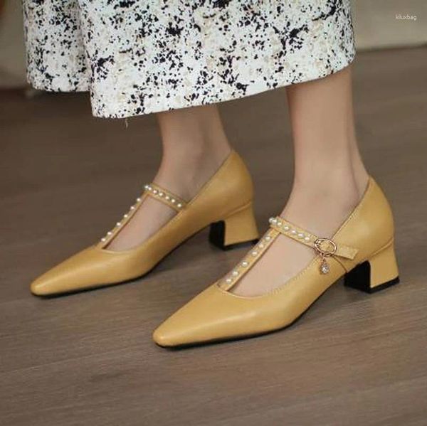 Scarpe eleganti Décolleté Primavera Autunno Stile Retro Perla Tacco alto Moda donna Festa Singola 5 cm Taglie forti 34-43